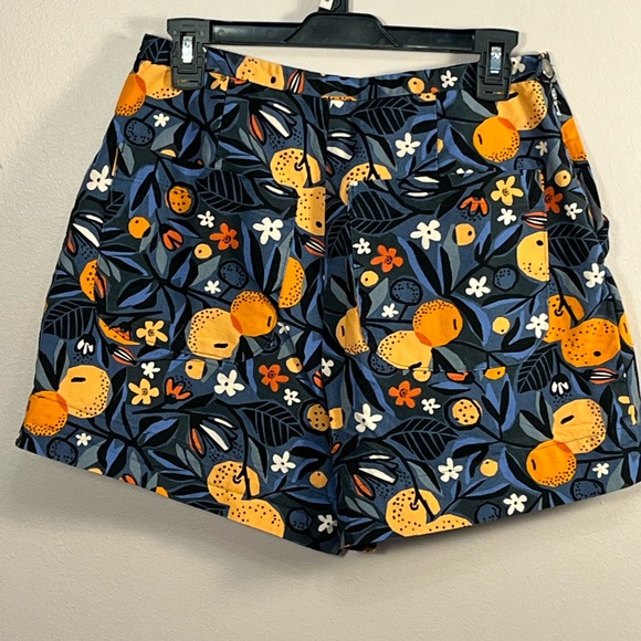 Floral and Clementine Patterned Women's Shorts Navy and Orange - Picture 8 of 9
